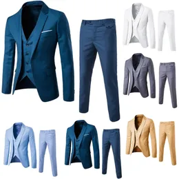 Męskie garnitury Blazers Męski garnitur Szczupły 3 -częściowy kombinezon Business Wedding Party Kurtka kamizelki Polit Groomsmen Regular Fit Blaizer Masculino Hombre 231114