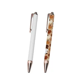DHL100pcs Ballpoint Pens Sublimation DIY White Blank Zinc Alloy Round Tip Advertising Pen
