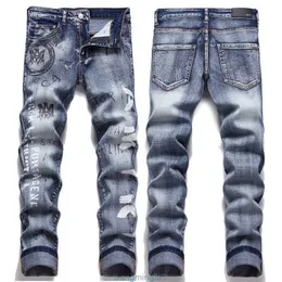 Erkekler Kot Miri Yüksek Kaliteli Moda Kot Partisi Lüks Tasarımcı Denim Pant Sıkıntılı Yırtıcı Biker Mor Jean Slim Fit Motosiklet