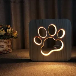 Luces nocturnas Ins Lámpara de madera Animal Cat Paw Lámpara 3D USB LED Mesa Interruptor de luz Control Talla de madera Lámpara de cama para niños Decoración de la habitación Q231114