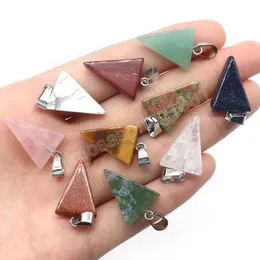 Natural Stone Pendant Triangle Rose Quartz Opal Agate Polished Gemstone Crystals Charms for Jewelry Making Necklace Earrings