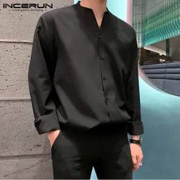 Mężczyzn Casual Shirts 2023 Mass Men Mężczyzna Koszula Solidne z długim rękawem Butk V Neck Chicka Bluzka Streetwear Korean Style Camisas Inderun 230414