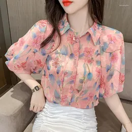 Damenblusen Chiffon Kurze Bluse Damenhemd 2023 Sommer Elegant Umlegekragen Damen Top Office Lady Swmens Tops Und Shirts A60