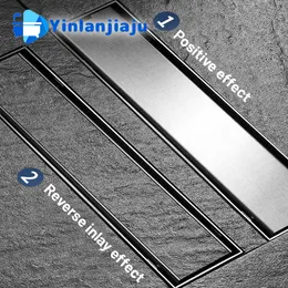 Drains 304 Stainless Steel Invisible Floor Drain Rectangle Anti-odor Bath Shower Tray Long Drainage Linear Cover Brushed 230414