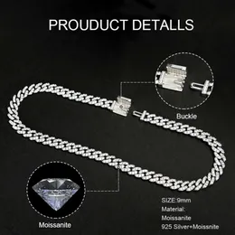 Bracelet Necklace Moissanite Luxury for women men 9mm moissanite vvs Iced Out Luxury cuban link chain Gold Plated Jewelry