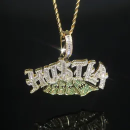 Nowy list modowy Hustla wisiorek z łańcuchem linowym Naszyjnik utwardzony 5a CZ Kamień dla kobiet mężczyzn dolara amerykańskiego biżuterii