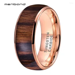 Vigselringar Rose Guld Färg Tungsten Band Män Dam Bredd Med Äkta Trä Inlay 6mm 8mm Dome Comfort Fit