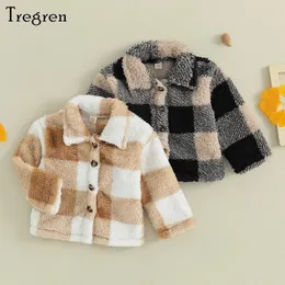 Jacken Tregren Infant Baby Mädchen Jungen Herbst Winter Mäntel Caual Langarm Revers Taste Unten Plaid Oberbekleidung Für Kleinkind 0 24 monate 231113