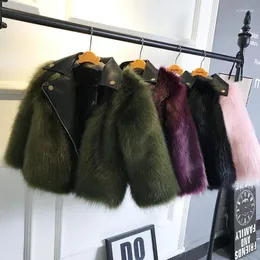 Jackor armé grön faux pälsjacka tjock varm fuzzy kappa för tjej barn mode vinter hösten hög kvalitet rosa fleece ytterkläder barn