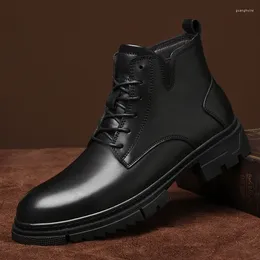 Stivali Autunno Inverno Uomo Caviglia in vera pelle Stringate Scarpe da lavoro Lavoro Ufficio Abito Botas uomo di alta qualità