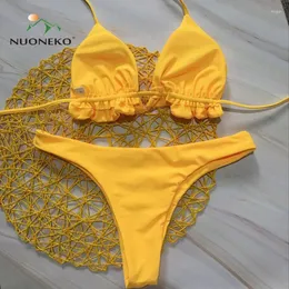 Damenbadebekleidung Nuoneko Sommer Sexy Bikini Set Frauen Zweiteiler Badeanzug Strand Split Surfen Schwimmen Beachwear BKN06