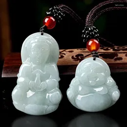 Hänghalsband naturliga jade med vackert repkedjans halsband för man och kvinnor fengshui geomantiska amulet guanyin Buddha talisman