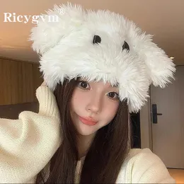 Beanieskull Caps Ricygvm Corean Funny Cap Fluffy Fur Beanies for Women Girl Winter Ear Pround