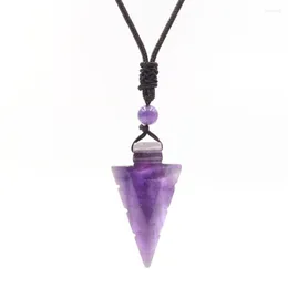 Pendant Necklaces XMS Natural Crystal Stone Reiki Healing Gems Carved Big Pendants Triangle Shape Arrow Necklace For Women Men Charm Jewelry