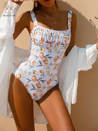 Women's Swimwear Peachtan Bandeau swimwear female Fruit print swimsuit women Sports bathing suit swim suit beach wear bodysuit 230414