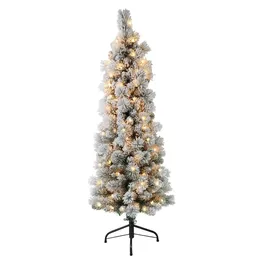 Decorações de Natal 45 Ft PreLit Flocado Portland Pine Pencil Árvore Artificial com 100 UL Listado Luzes Claras Decoração 231113