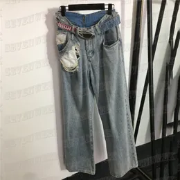 Pantaloncini di jeans da donna con cintura a lettere Pantaloni lunghi in denim a due pezzi finti