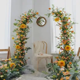 Decorative Flowers Wreaths 2pcs Wedding Props Wrought Iron Backdrop Arch Shelf Arc Outdoor party Background Decoration Flower Stand 230414