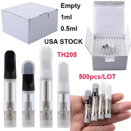 USA STOCK TH205 Oil Vape Pen Cartridges Atomizers Empty 0.5ml 0.8ml 1ml Ceramic Glass Tank Thick Oil Carts Dab Wax Vaporizer 510 Thread 500pcs per Lot