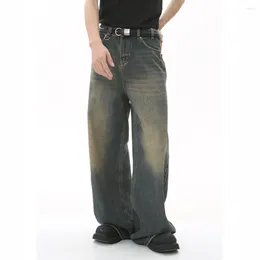 Herren Jeans Firma Waschen Sie alte Schnurrbart Effekt Retro Baggy für Männer Frauen, die die Denimhose Unisex Stil alle Jahreszeiten wischen