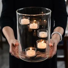 clear cylinder glass hurricane tealight candle holders table Decoration transparent Decorative Geometric Candle Holder for Wedding Party
