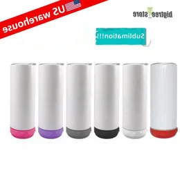 USA: s högtalare Portable Sublimation Bluetooth Mug Tumbler Blank Design Cup White Wholesale Wireless Speakers 20oz Warehouse Straw Smart Mus GEPU