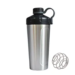 Vattenflaskor Shaker Bottle Big Volume Portable Rostfritt stål med Shake Ball Gym Nutrition Protein Powder 230413