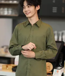 Весенне-осенняя мужская рубашка с длинными рукавами, чистый цвет, чистый цвет, тонкая рубашка для делового отдыха, верхнее пальто, обычный стиль