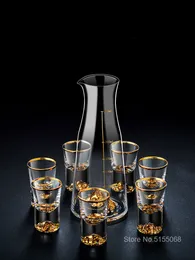 Tumblers de primeira classe Golden Mountain Liquor S Decantal de vidro de vidro Vodka Vodka White Spirit Gold Foil Dispenser Small Cups Wine Glass 230413