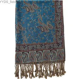 Szaliki Paisley Flowers Borders Pashmina Silk Scarf SHL KOT KOTU REWERTYCZNY KOMPERTOWY VINTAGE Z TASSELS Soft 70x180cm 200G YQ231114