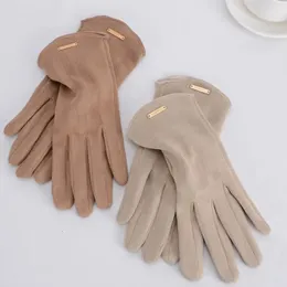 Fünf-Finger-Handschuhe für Damen, Herbst und Winter, warm halten, Touchscreen, dünn, Kaschmir, solide, einfache Handschuhe, Radfahren, Wildleder, elegant, winddicht, 231113