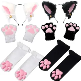 Five Fingers Gloves 4pcs Lovely Cat Ear Hairband Claw Girls Anime Cosplay Costume Plush Fur Stocking Night Party Club Headbands 231114