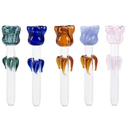 Y254 Smoking Pipe About 5.5 Inches Colorful Flower Style Bowl Triple Leaf Handle Sticker Decor Tube Dab Rig Glass Pipes