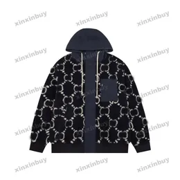 xinxinbuy Herren Designer-Manteljacke, körniger Samt, Buchstabe Jacquard, lange Ärmel, Damen, Weiß, Khaki, Schwarz, Blau, XS-2XL