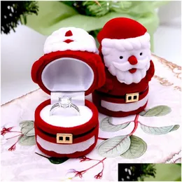 Pudełka biżuterii Śliczne czerwone Święty Mikołaj pudełko na świąteczny pierścionek z prezentem kolczykiem Uszy Naszyjnik biżuteria
