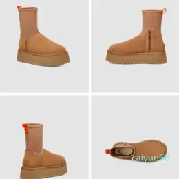 Klassieke Dipper korte sneeuw Nieuwe elastische slang voor dames winter dikke zolen verhoogd leer en bont geïntegreerde snowboots pluche en verdikte katoenen schoen