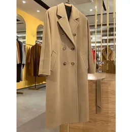 Kvinnokrockdesigner Max Premium Light Luxury Cashmere Coat Camel Classic Pet Up Double Breasted Fur Long Coat Fashion Park Jacketrock