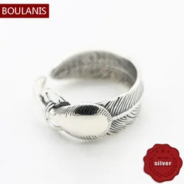 S925 Sterling Silver Ring Personlig öppning Fashion Feather Handgjorda retrostil Parsmycken älskare present Ny