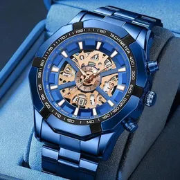 Armbanduhren Binbond Herrenuhren Top-Marke Luxus Edelstahl Wasserdicht Hollow Out Blue Big Male Relogio Masculino 231114