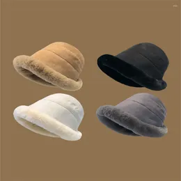 Berets Mulheres Fluffy Bucket Chapéu Inverno Quente Engrossar Proteção Fria Fisherman Cap Alta Qualidade Pelúcia Thieken Moda Senhoras Panamá