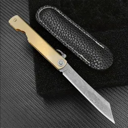 Satin Handmade VG10 Mini Pocket Collection Higonokami EDC Blade Brass Lover Handle Knife for Folding Japanese Tool Hunting Damasc Jewdq