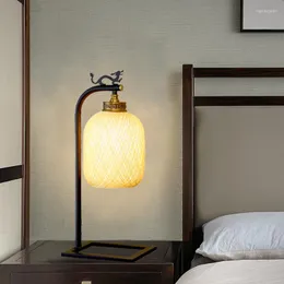 Table Lamps Black Iron Lamp Art Rattan Hand Woven Lampshade Study Bedroom Bedside Inn Chinese Style Zen Ancient