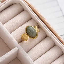 Pierścienie klastra w szarej kamieniu naturalnym wkładka dla kobiet mody ze stali nierdzewnej złoto plastowana biżuteria ślubna otwarta pierścień kup hurtowe działki