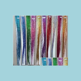 Andra evenemangsfestleveranser Colorf Metallic Glitter Tinsel Laser Fiber Hair Wig Extension Accessories Hairpiece Clip Cosplay Festiv DHMZ8