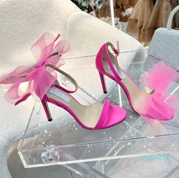 Luksusowe sandały sandały różowe różowe wampik pięta Krzyż duży łuk fluorescencyjny wampik otwartego palca pudełko butów rozmiar 35-42