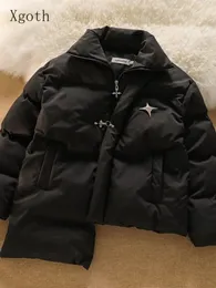 Женские пуховые парки Xgoth Punk, черная короткая куртка для женщин, воротник-стойка, толстое пальто большого размера, женская готическая уличная одежда, пуховик 231114