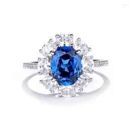 Cluster Ringe Luomansi Blau 6x8mm 2CT Moissanit Ring Damen Solide S925 Silber Hochwertiger Schmuck Jubiläumsfeier Geburtstagsgeschenk