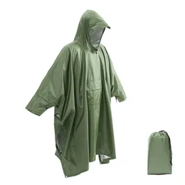 Raincoats 3 In 1 Outdoor Military Waterproof Coat Men Women Awning From The Motorcycle Poncho Picnic Mat 230413