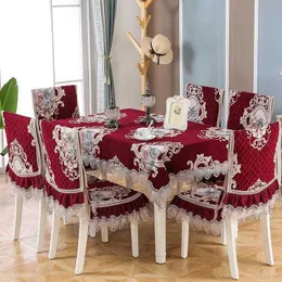 Tanta de mesa Toel de mesa de luxo Tocas de mesa Capa de cadeira de algodão jacquard cadeira de almofada conjunto moderno à prova de pó Toalha redonda decoração de casamento w0414