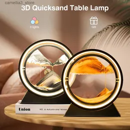 야간 조명 이동 아트 모래 LED 테이블 램프 3D 모래 시계 조명 심해 모래 스케이프 360 회전식 퀵 및 장식 야간 조명 홈 장식 Q231114